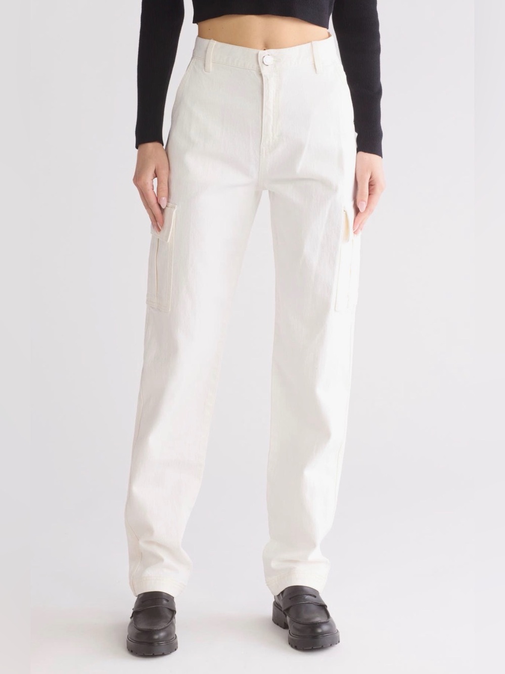 Rebecca Minkoff Stevie High-Rise Cargo Pants in White/Alabaster, Size 28, NWT